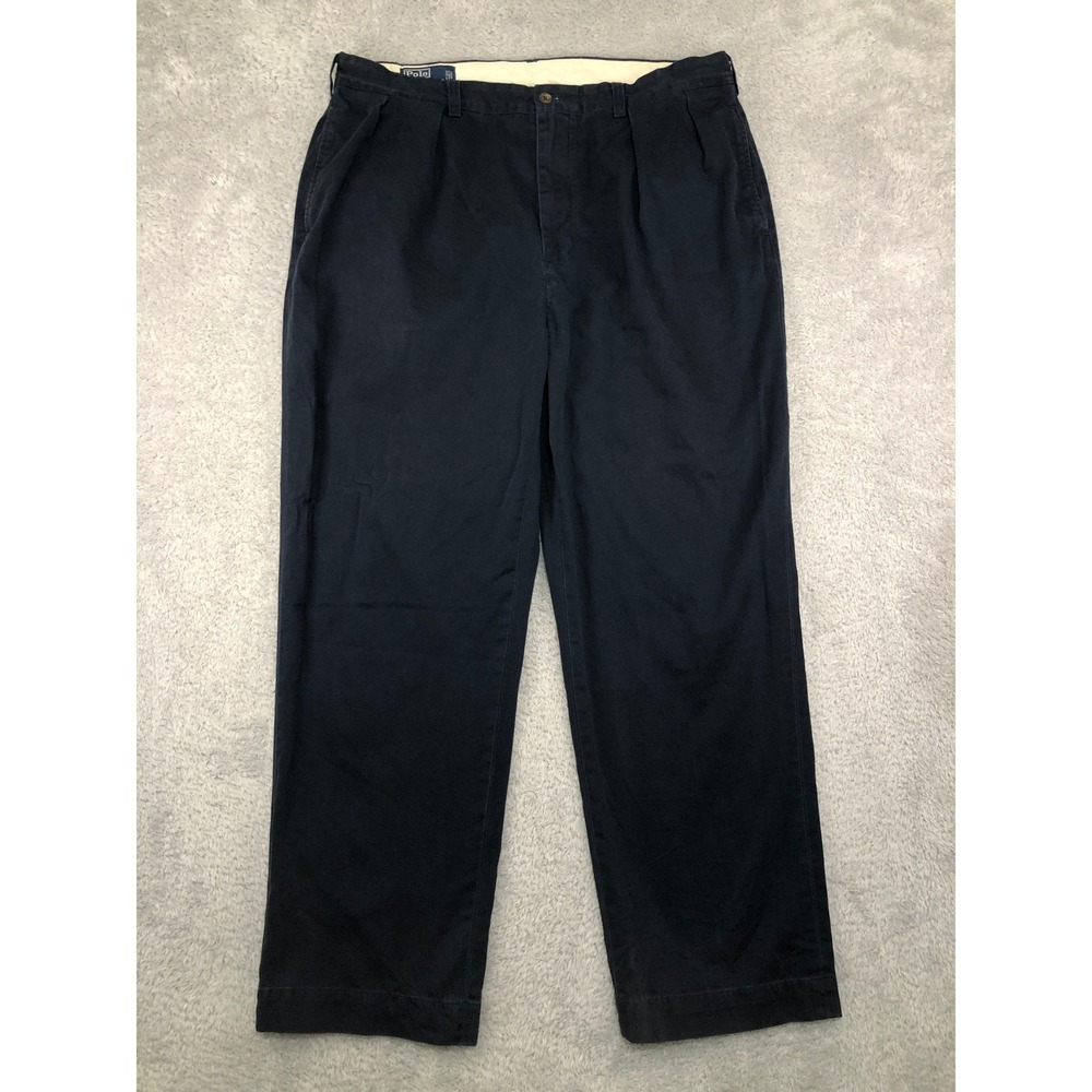 VTG Polo Ralph Lauren Pants Men 38x30 Blue Andrew Pant Pleated Chino